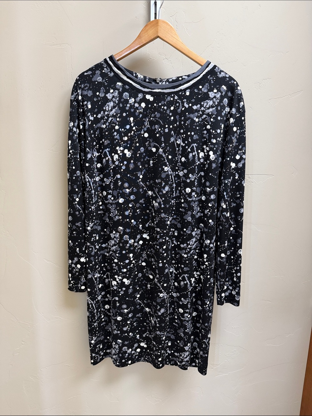 Tory Burch Black Long Sleeve Splatter Print Silk Dress